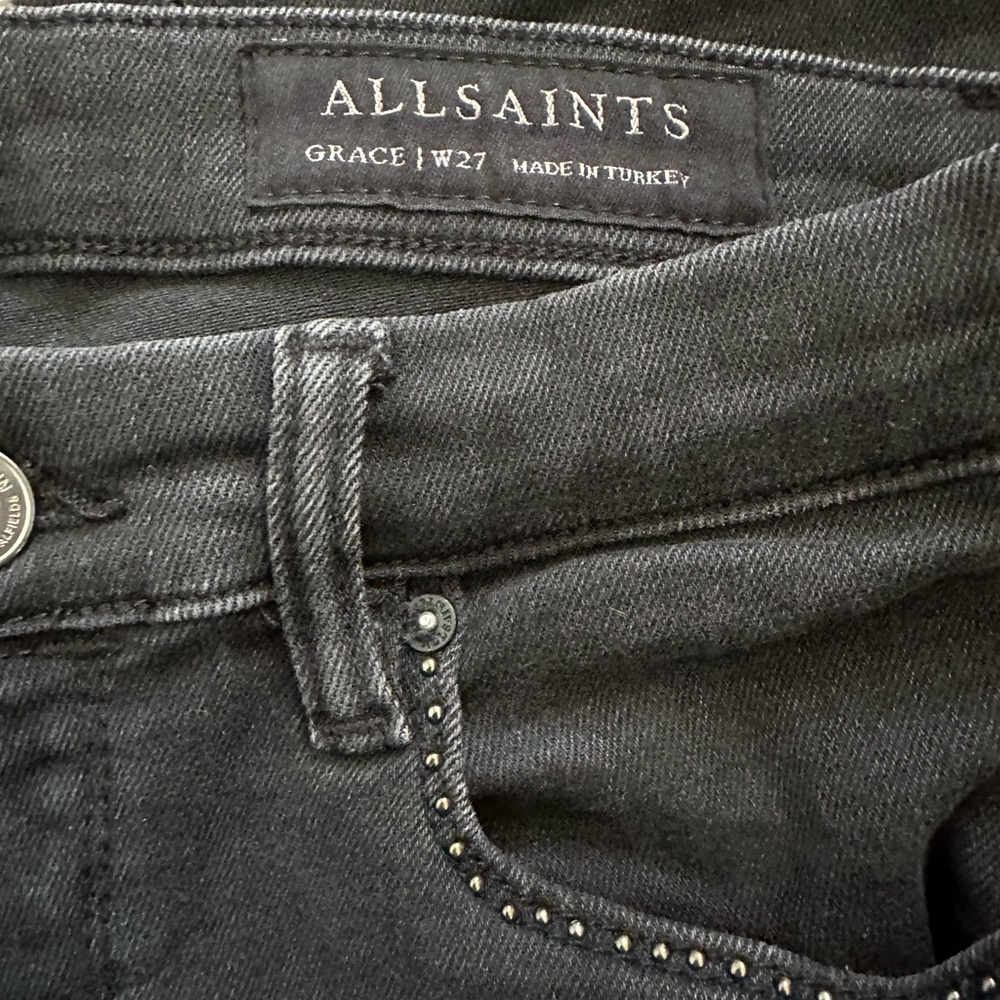 ALLSAINTS Grace Studded Ankle Skinny Jeans in Washed Black - Picture 3 of 6